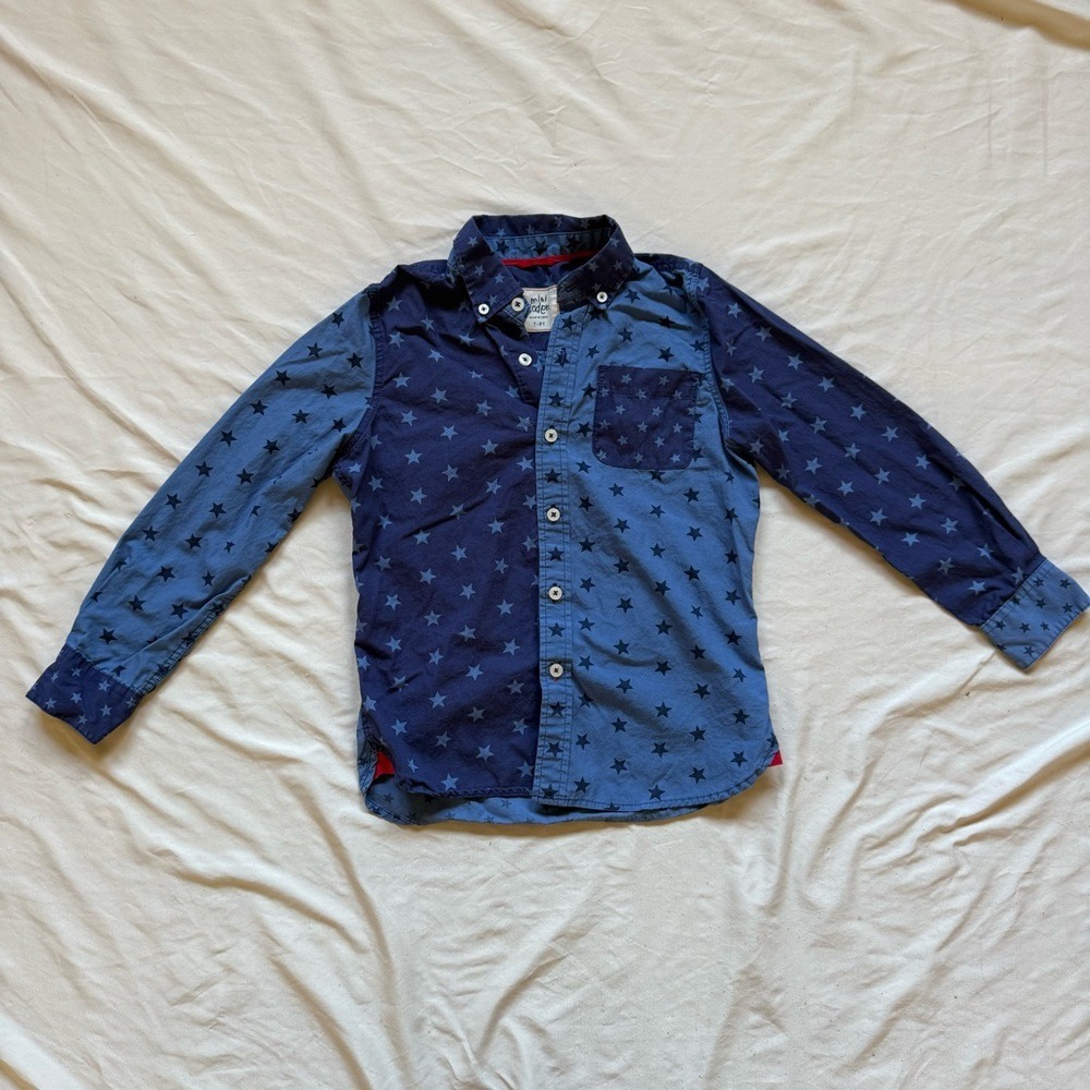 Mini Boden Navy Sky Star Button-Down Kids 7 - 8Y Preppy Americana